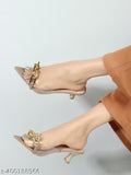 Stylish Beige Kitten Heels with Gold Chain Accent