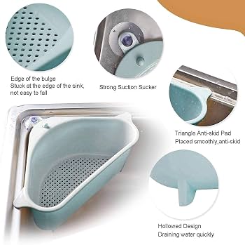 Sink Basket Strainer, Multi-Functional Kitchen Triangle Drain Sink Storage Rack, Corner Shelf Sink Sponge Holder