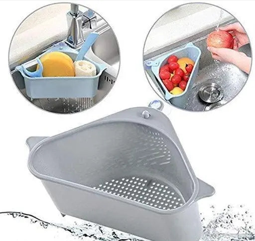 Sink Basket Strainer, Multi-Functional Kitchen Triangle Drain Sink Storage Rack, Corner Shelf Sink Sponge Holder
