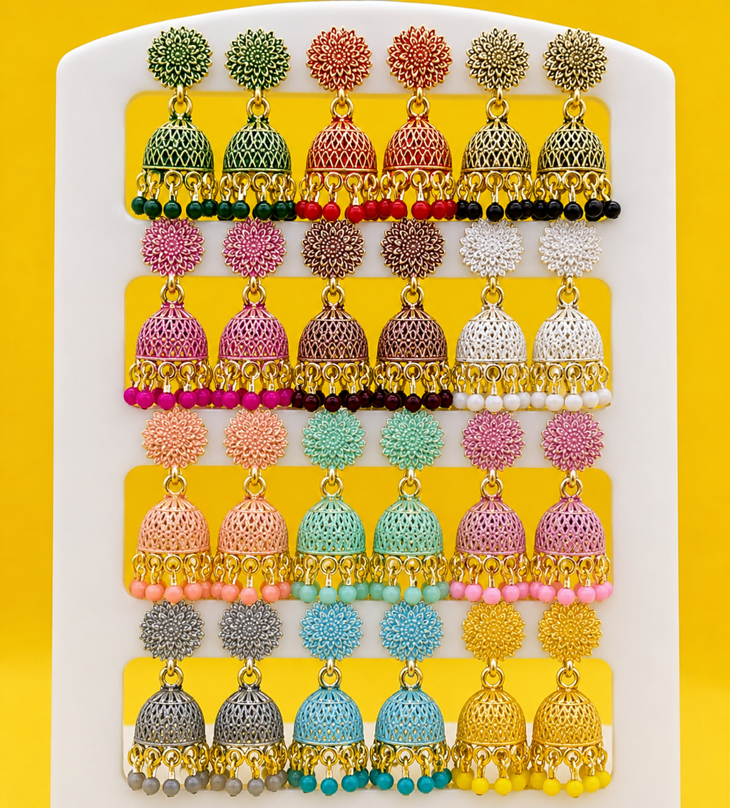 Modern Jhumkhi Earrings Combo – 12 Colors for Women & Girls