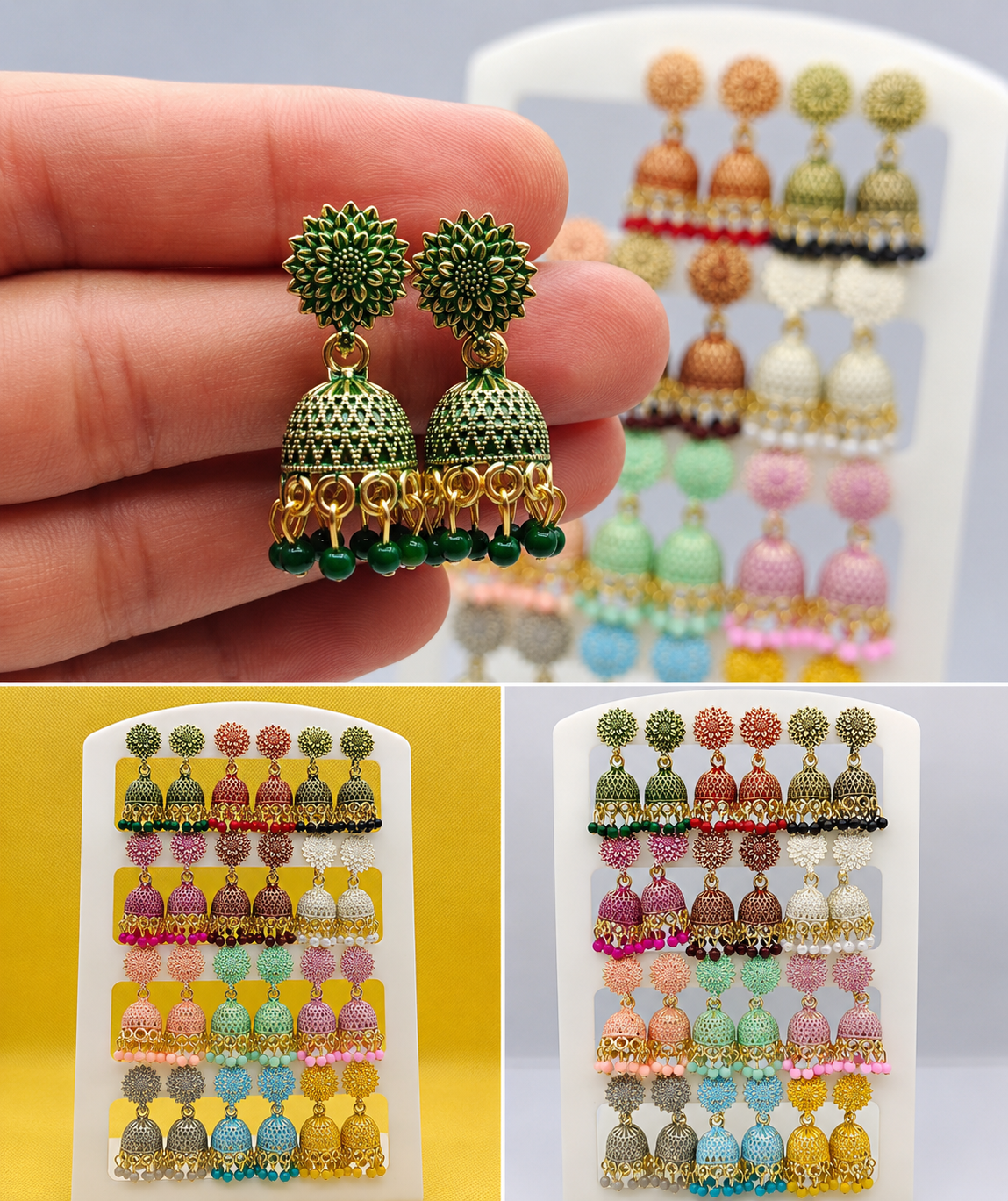 Modern Jhumkhi Earrings Combo – 12 Colors for Women & Girls