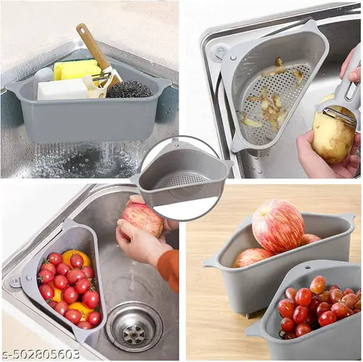 Sink Basket Strainer, Multi-Functional Kitchen Triangle Drain Sink Storage Rack, Corner Shelf Sink Sponge Holder